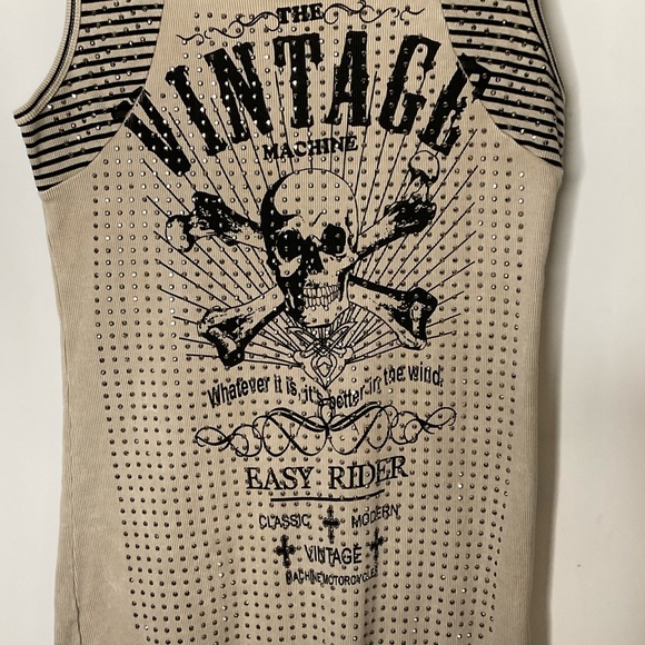 Voice of California Vocal Vintage Machine Easy Rider Studded Tan Tank Top Sz XL. - Picture 4 of 16